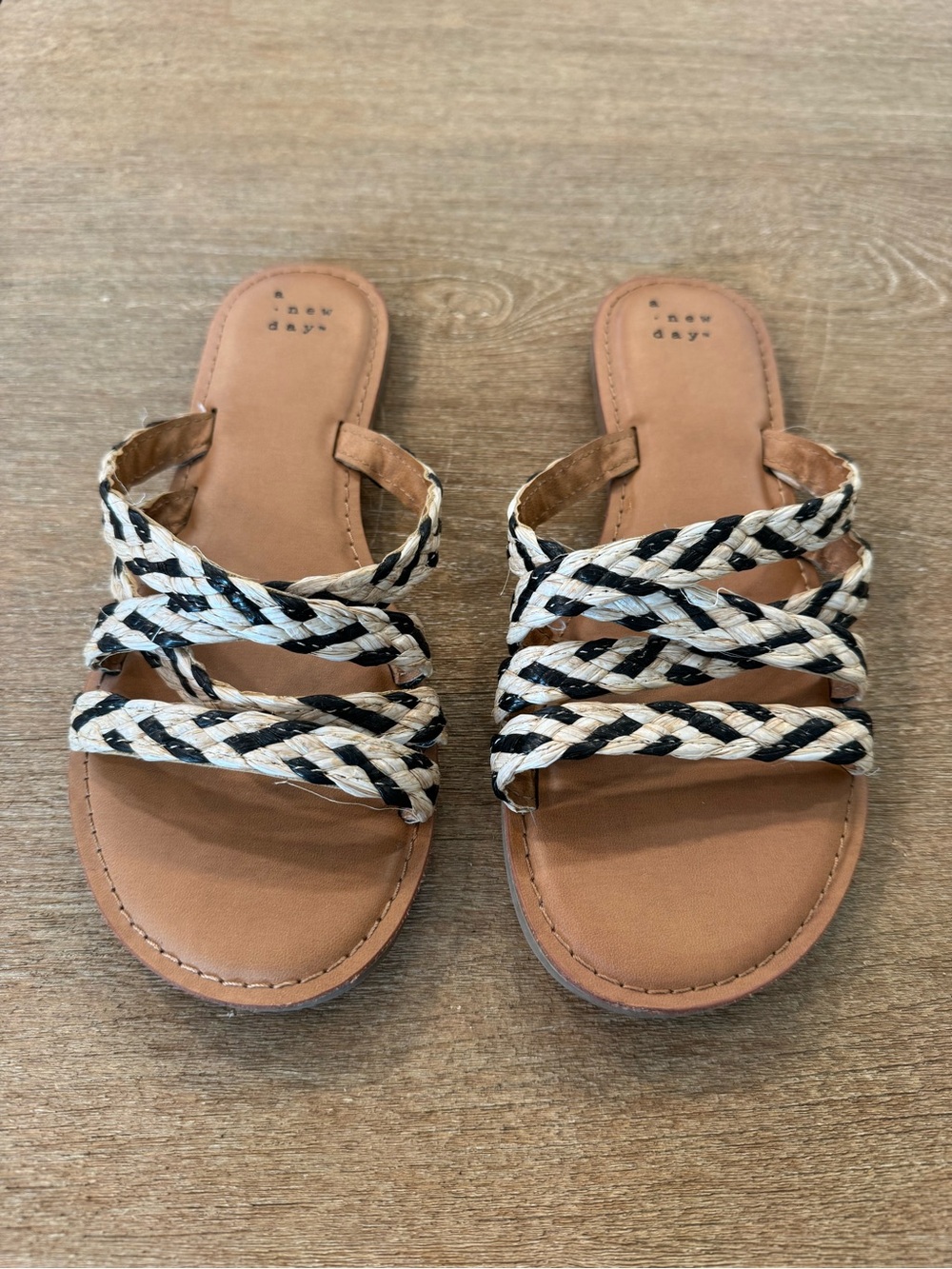 a new day Braided Multi-Stripe Slide Sandals in Tan and Black